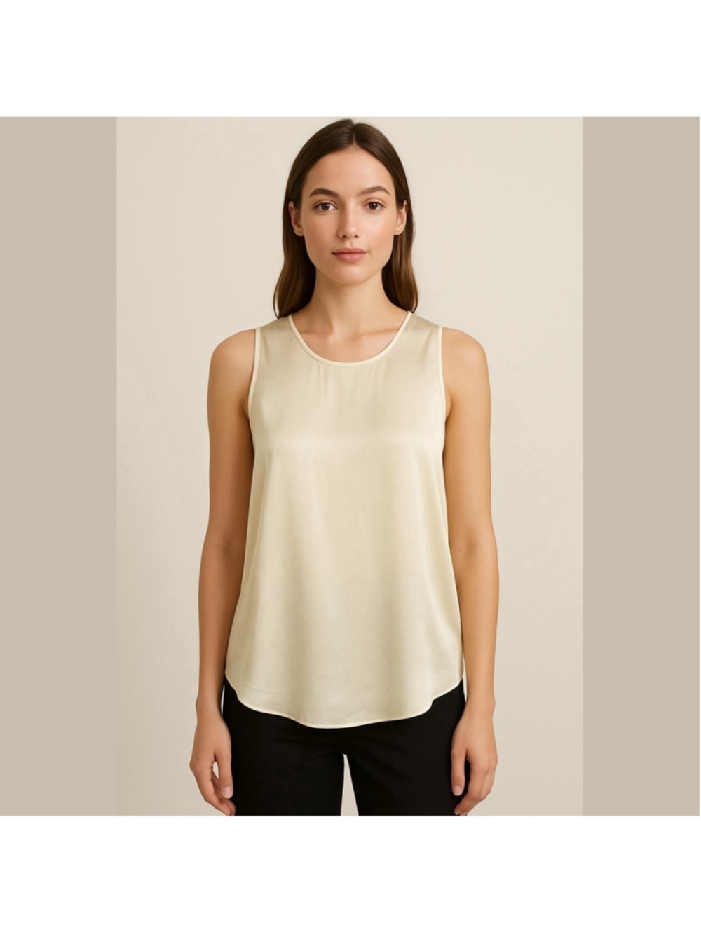Women's Theory Cream Silk Sleeveless Tank Top M
